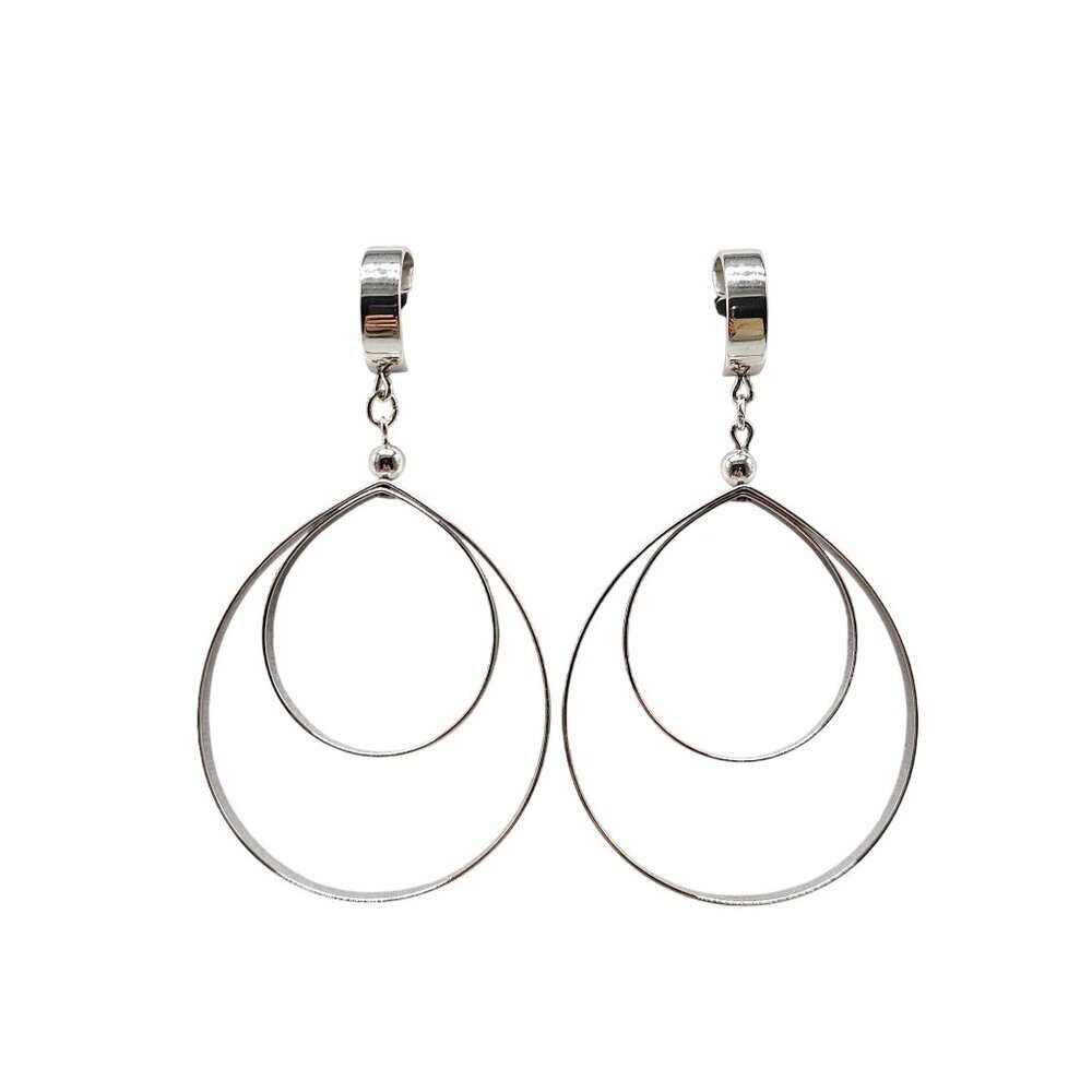 Napier Silver Tone Double Teardrop Dangle Post Earrings Vintage